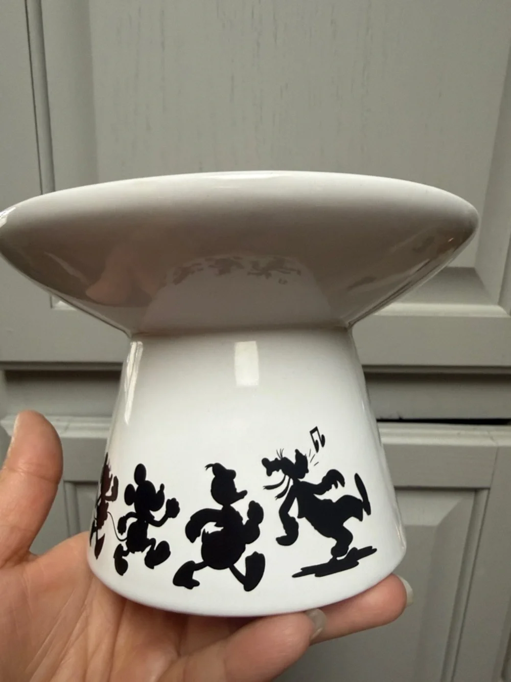 Disney White Ceramic Pet Pedestal Bowl with Black Character Silhouettes